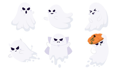 Set of cute halloween ghost characters Vector