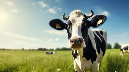 Foto op Plexiglas Dairy cow on the green grass field background. AI generated image © prastiwi