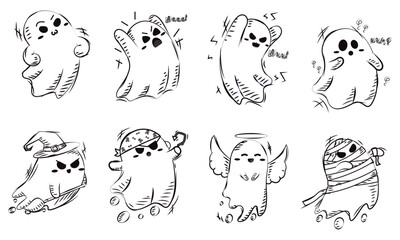 Set of cute halloween ghost characters Vector