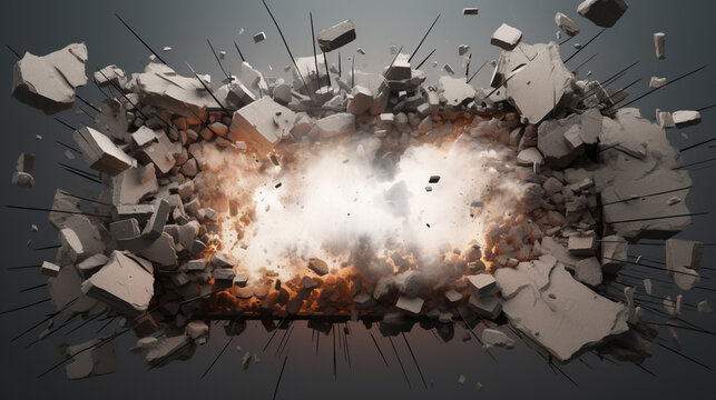 exploding wall with free area on center for any object or background. generative ai