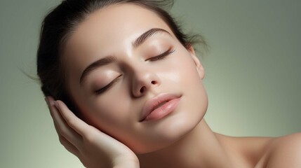 Beauty Photo of Woman with Clean and Healthy Skin Touching Her Face