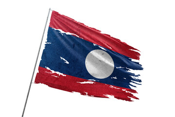 Laos torn flag on transparent background.