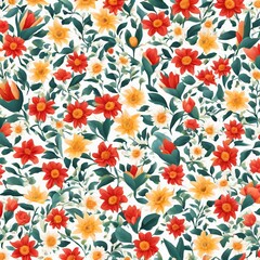 Obraz premium colorful realistic flowers seamless patterns design perfect for use digital print or backgrounds