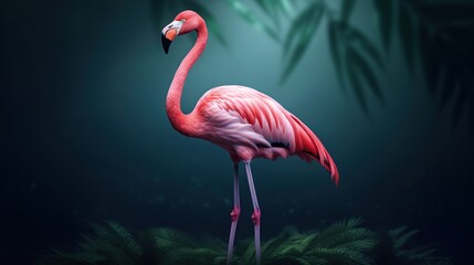 Red american flamingo in nature blurred background. AI generated image