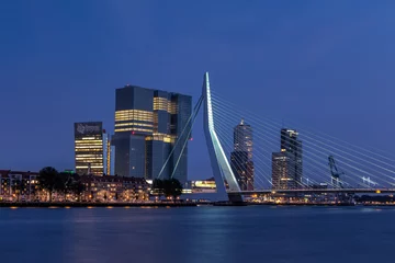 Lichtdoorlatende gordijnen Erasmusbrug Erasmusbrücke in Rotterdam in Nachtstimmung