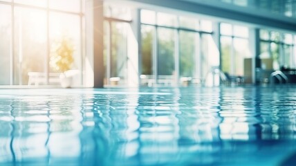 blurred background with a luxury swimming pool in a modern hotel or gym. background for advertising...