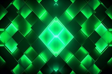 Fototapeta na wymiar Glowing geometric pattern with angled rhombus shape and vibrant green lights. Generative AI
