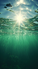 A vibrant underwater scene illuminated by the sun's rays