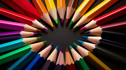 Fototapeta premium A vibrant assortment of colored pencils arranged neatly in a circular pattern