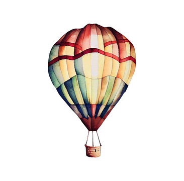 Watercolor hot air balloon. Hand drawn vintage air balloons in retro design.