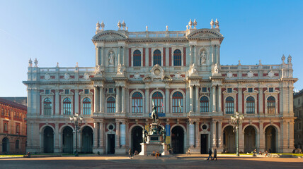 Rear facade of Palazzo Carignano in Piazza Carlo Alberto in Turin, Italy