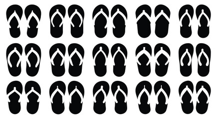 Silhouette flip flops set, slippers icon, logo sign symbol, vector illustration isolated on white background, editable - obrazy, fototapety, plakaty