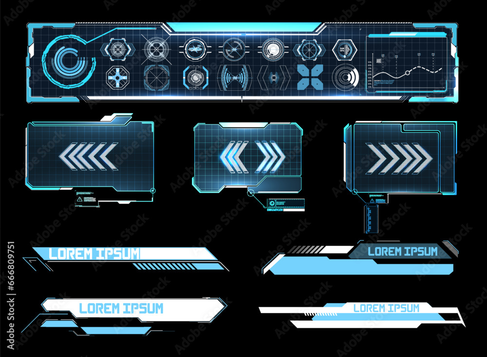 Poster retrofuturistic digital set 80s and 90s interface elements. trendy 2023 shapes with futuristic hud i