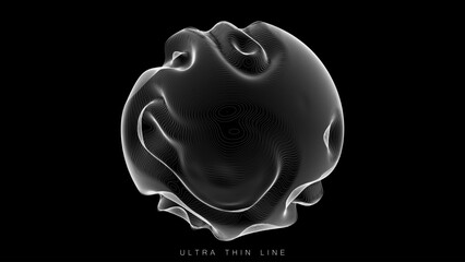 Ultra thin line fluid geometry. Dynamic vector distorted spheres.