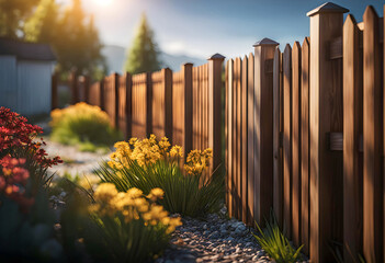  wooden fence near the house, grass near the fence and flowers