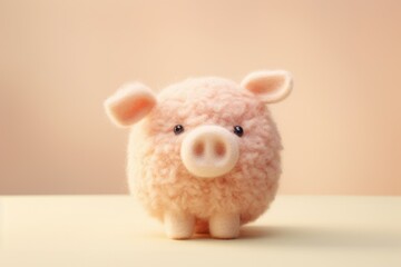cute pig character made of felt. banner Chinese New Year symbol of the year of the pig. knitted animal