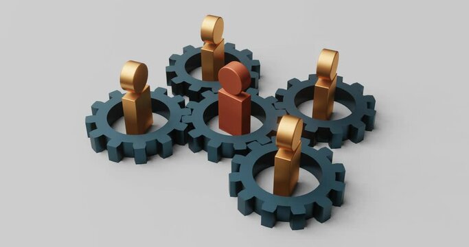 The leader, the head manages the department and subordinates, a concept with gears and mechanisms together with a human symbol, 3d rendering