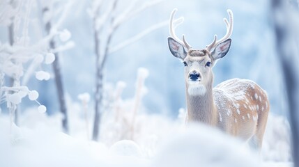 Wild deer in the forest in winter background. AI generated image