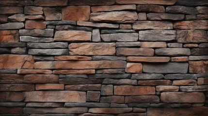 Fototapeta premium A textured stone wall with a mix of brown and gray rocks