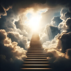 Fototapeta premium Stairway to Heaven with Bright Sun Light and Lots of Clouds