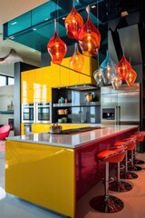 Modern pop art style kitchen, pop color theme