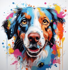 illustration colorful dog head with its vibrant and lively hair stands out against the background, colorful puppy