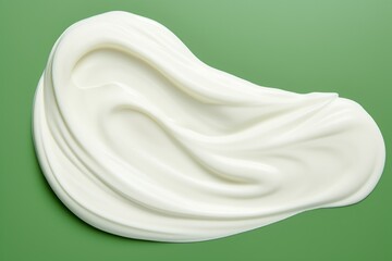 White cosmetic cream texture on green background