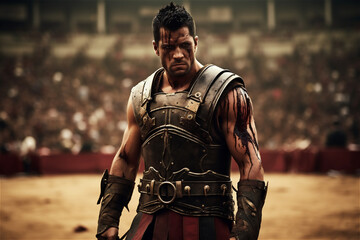 Portrait of victorious gladiator on arena