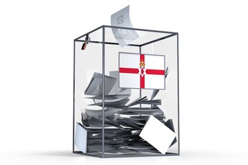 Northern Ireland - flag on ballot box and voices - election concept