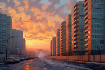 Residential area at dawn. Generative AI