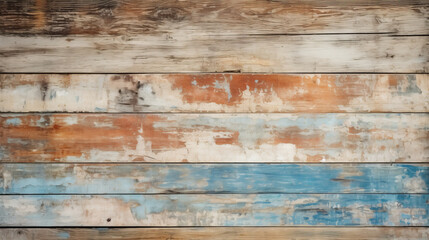 A detailed shot of a weathered wooden wall with a rustic color palette