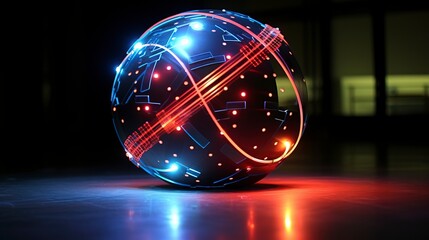Glass ball, reflection of neon lights. Generation AI