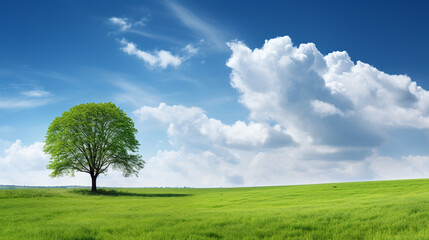 Fototapeta na wymiar green field tree and blue skygreat