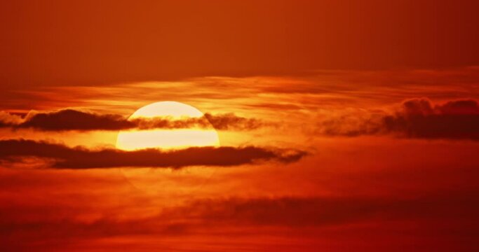 Sun fast setting down red sky, beautiful nature sunset 4K video