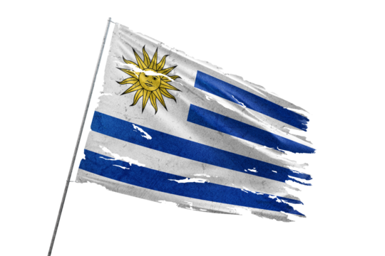 Uruguay torn flag on transparent background.