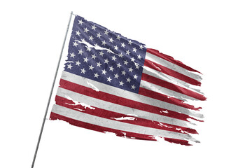 USA torn flag on transparent background.