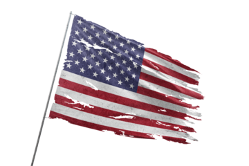 USA torn flag on transparent background.