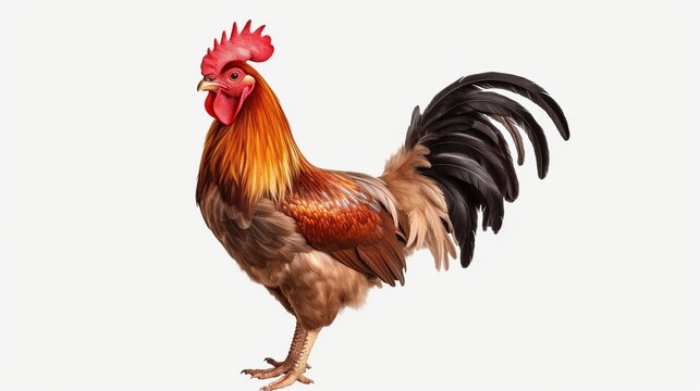 Rooster standing isolated white background. AI generated image