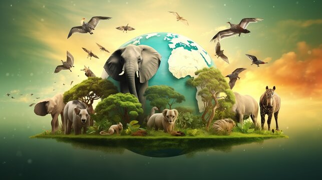 Rendering animals in jungle zoo isolated white background. AI generated image
