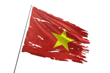 Vietnam torn flag on transparent background.