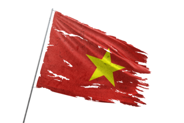 Vietnam torn flag on transparent background.