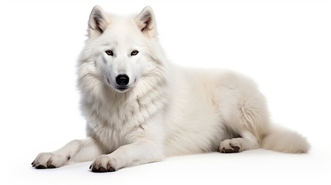Furry dangerous iberian wolf in white background. AI generated image