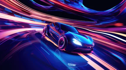 Fotobehang futuristic racing car with light neon effects © Karat