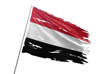 Yemen torn flag on transparent background.