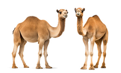 Two Dromedary Camel on isolated background