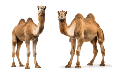 Two Bactrian Camels portrait on isolated background