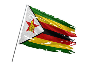 Zimbabwe torn flag on transparent background.