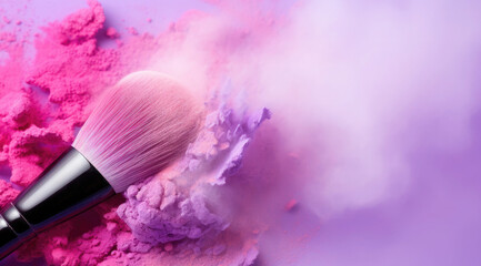 Obraz na płótnie Canvas cosmetic brush with colorful pink purple powder