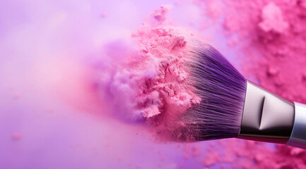 cosmetic brush with colorful pink purple powder