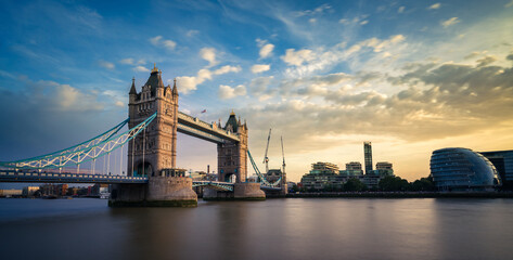Tower Bridge  at sunset in London,. England